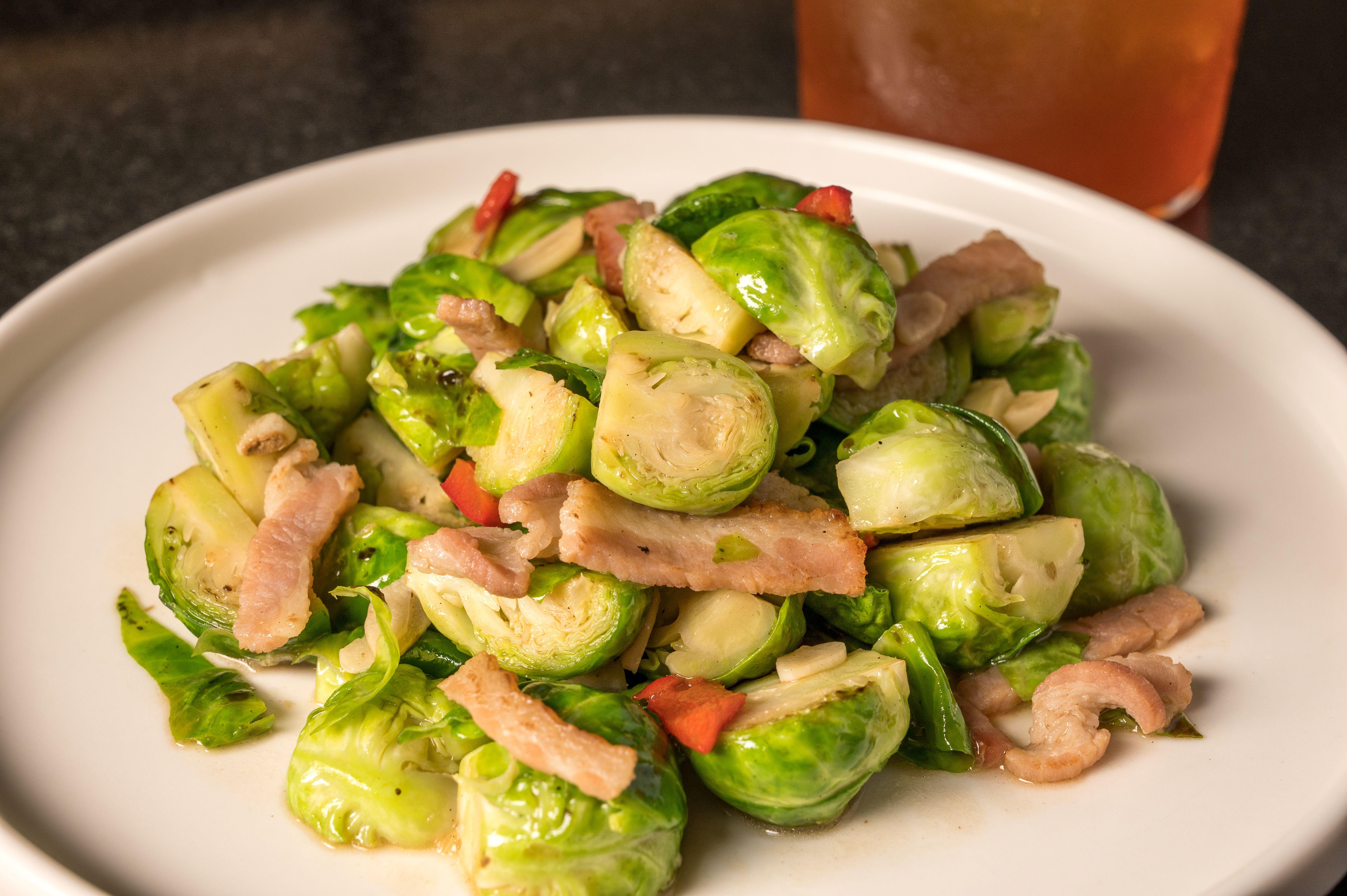 Stir-Fried Brussels Sprouts with Garlic.