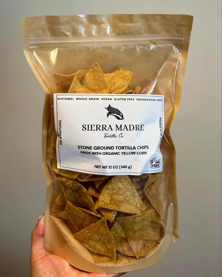 Sierra Madre Organic Stone Ground Tortilla Chips Yellow Corn.