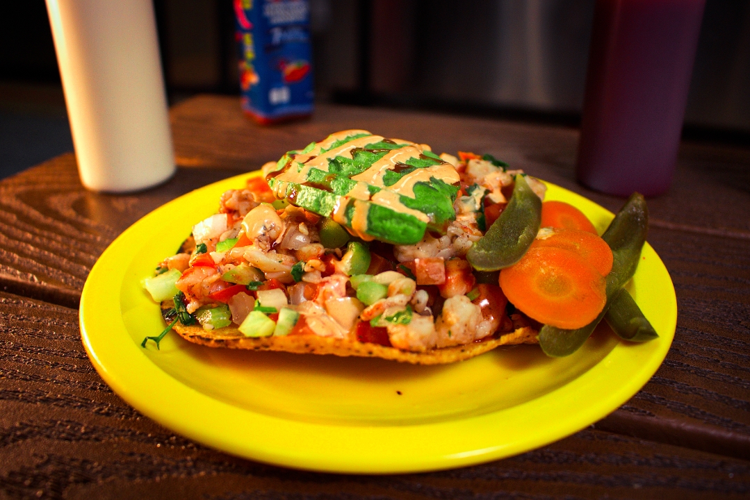 Mix Fish & Shrimp Tostada.