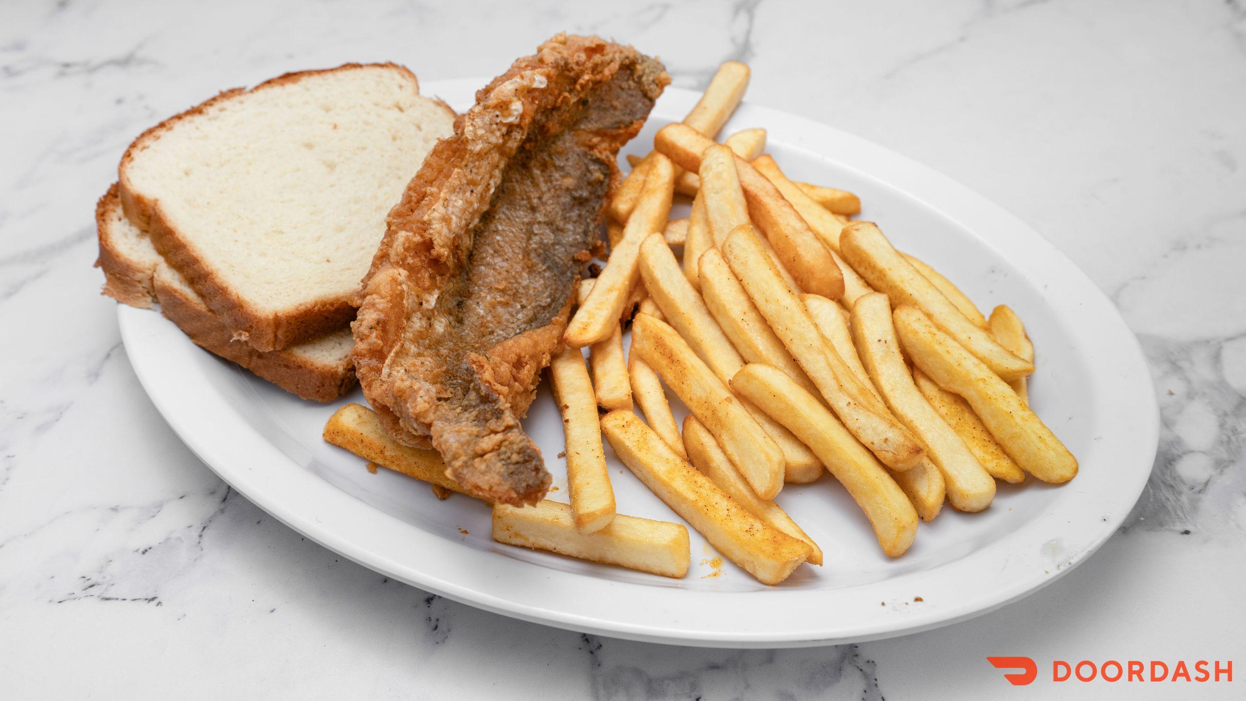 Fried Fish Sandwich w/ Fries.
