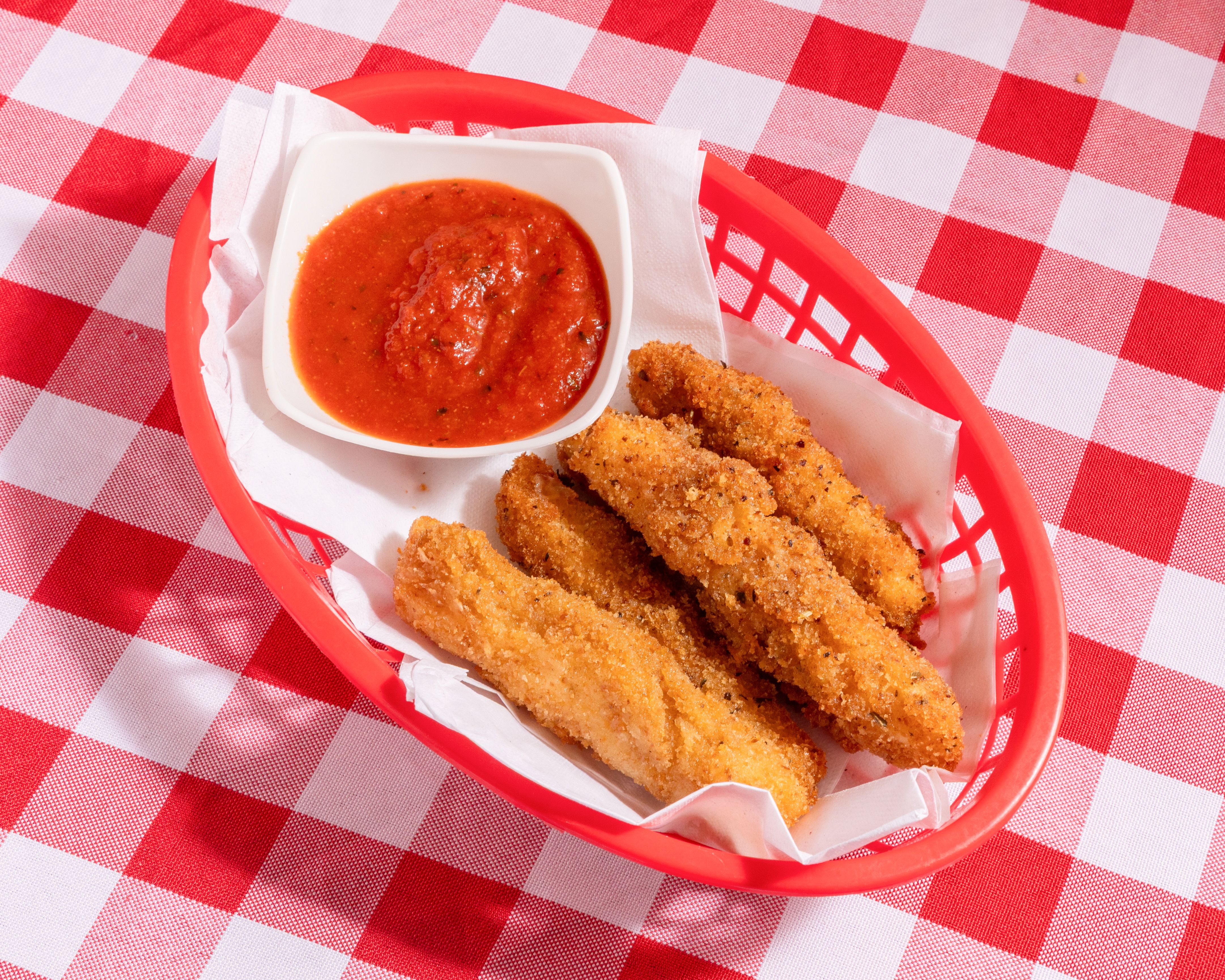 Hand Breaded Mozzarella Sticks.