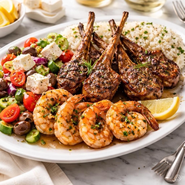 From Land ( Lamb chops & Shrimp).