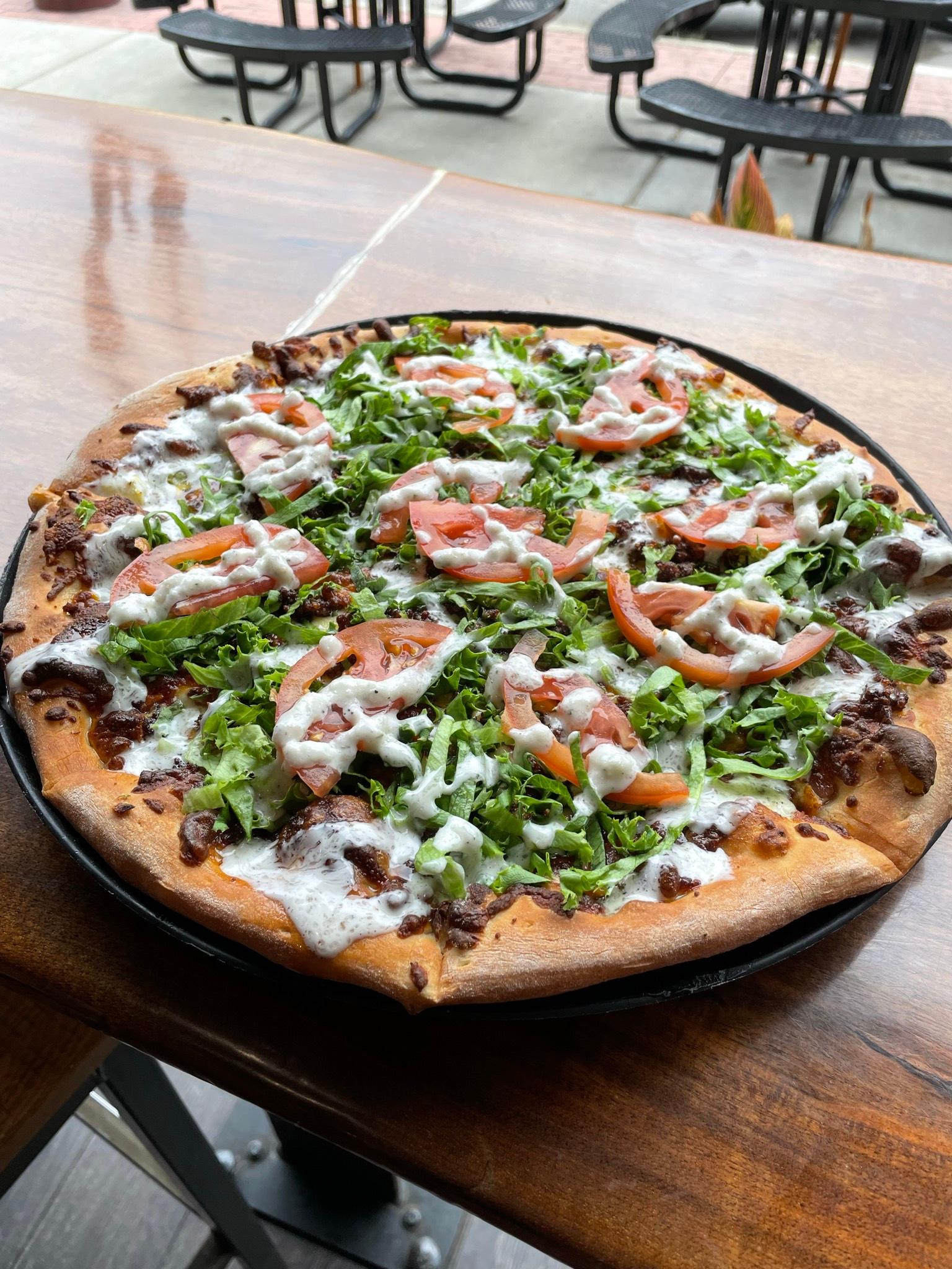 Nate's Cheeseburger Pizza.