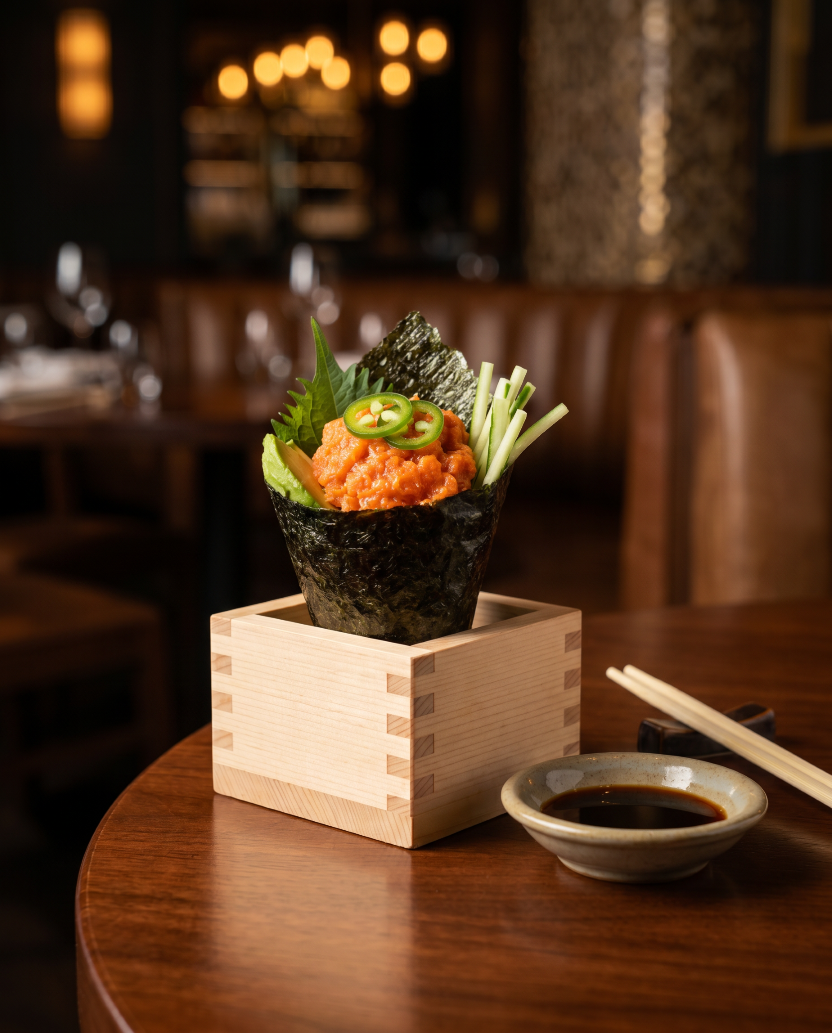 Spicy Salmon Handroll.
