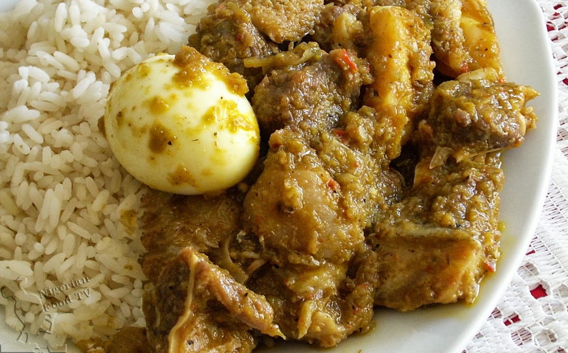 AYAMASE (WHITE RICE, STEW & EGG).