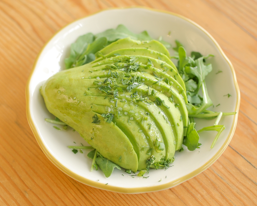 Half Avocado w/ olive oil, salt, herbs.