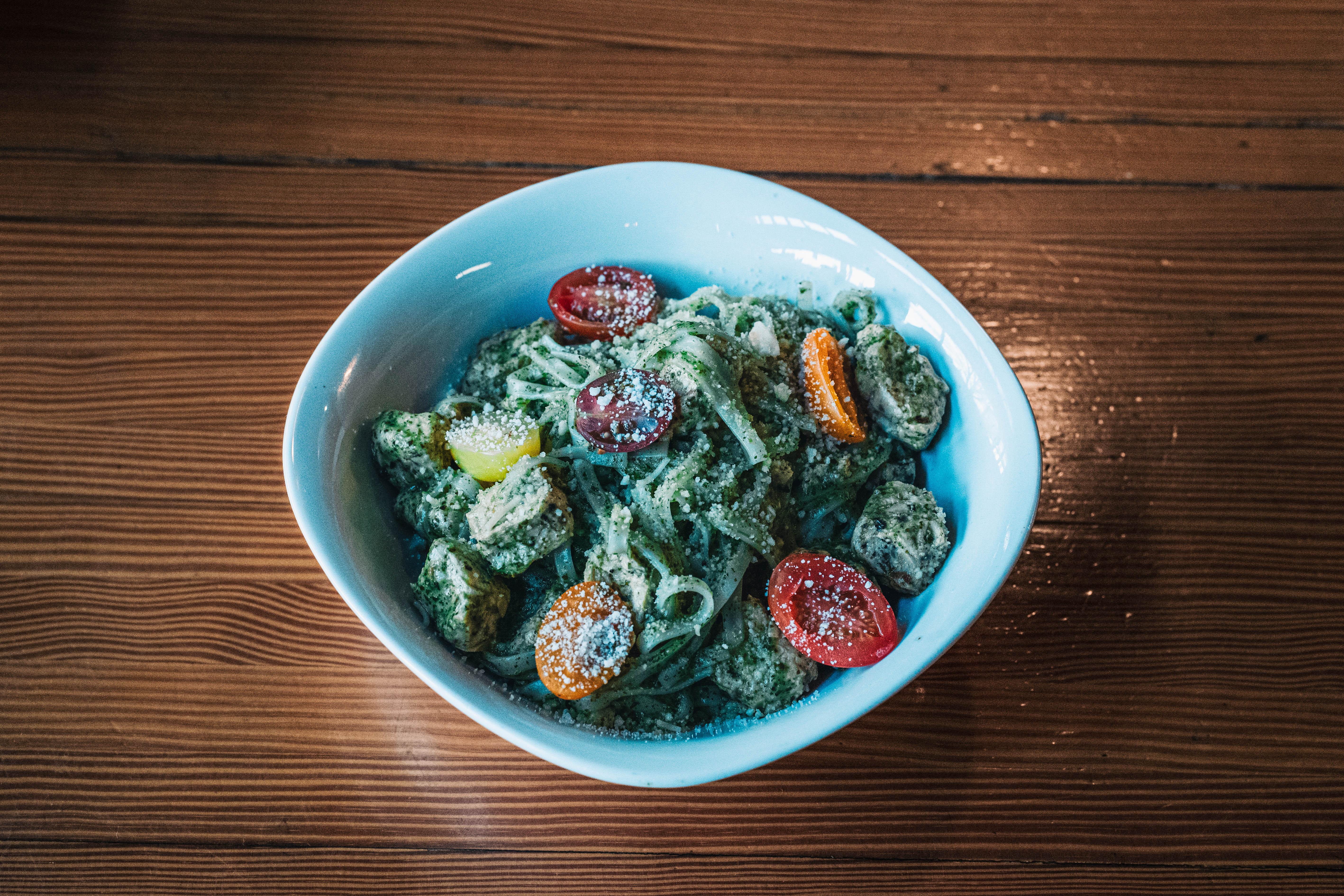 Creamy Chiggen Pesto Fettuccine.