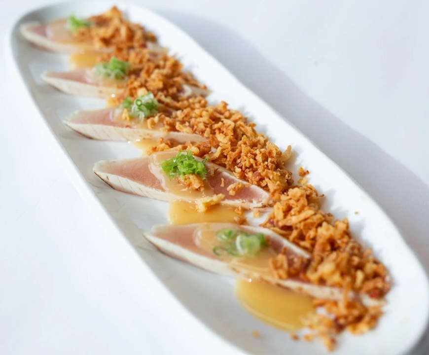 ALBACORE CRISPY ONION SASHIMI.