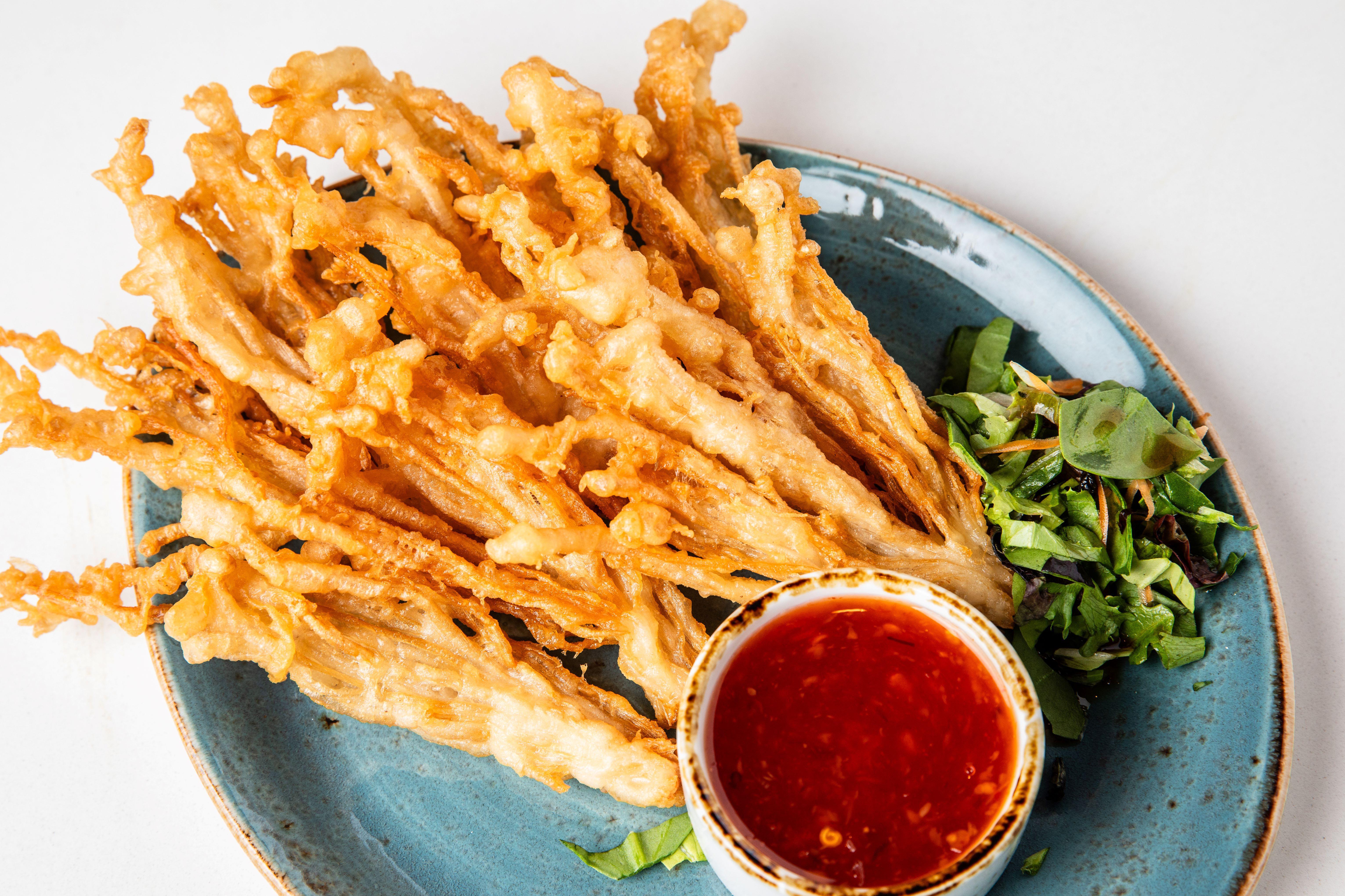 Fried Enoki Mushrooms.