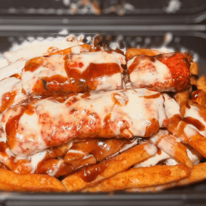 Kofta Kabob Over Fries.