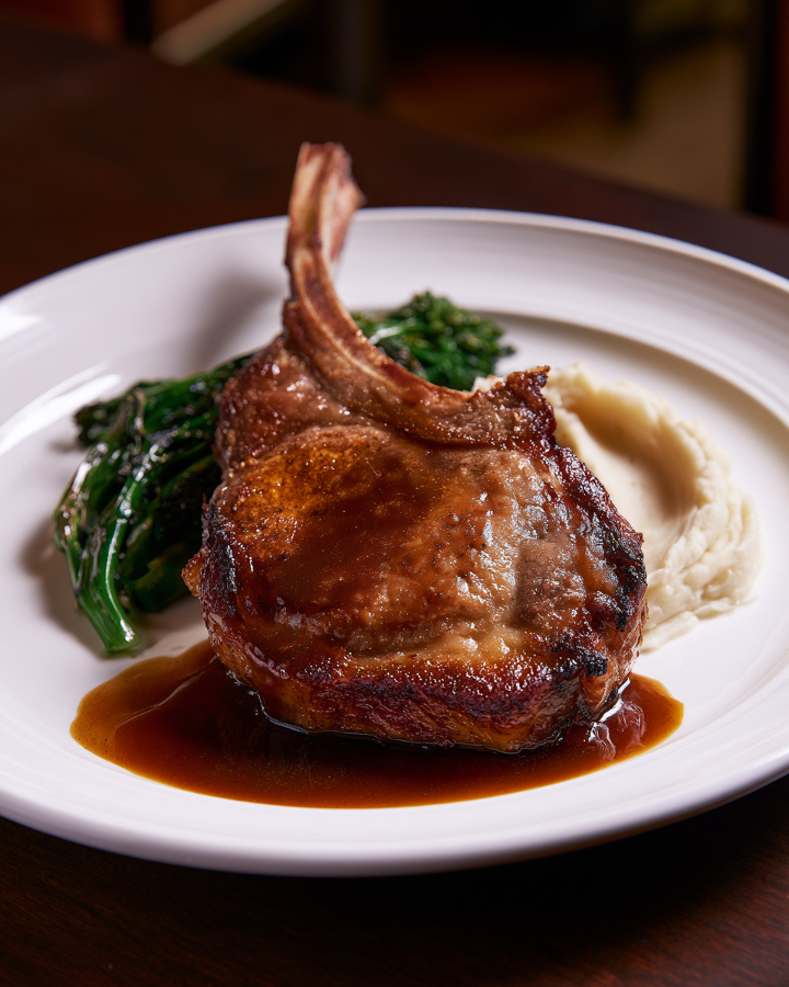 Pan-Seared Veal Chop with Demi-Glace.
