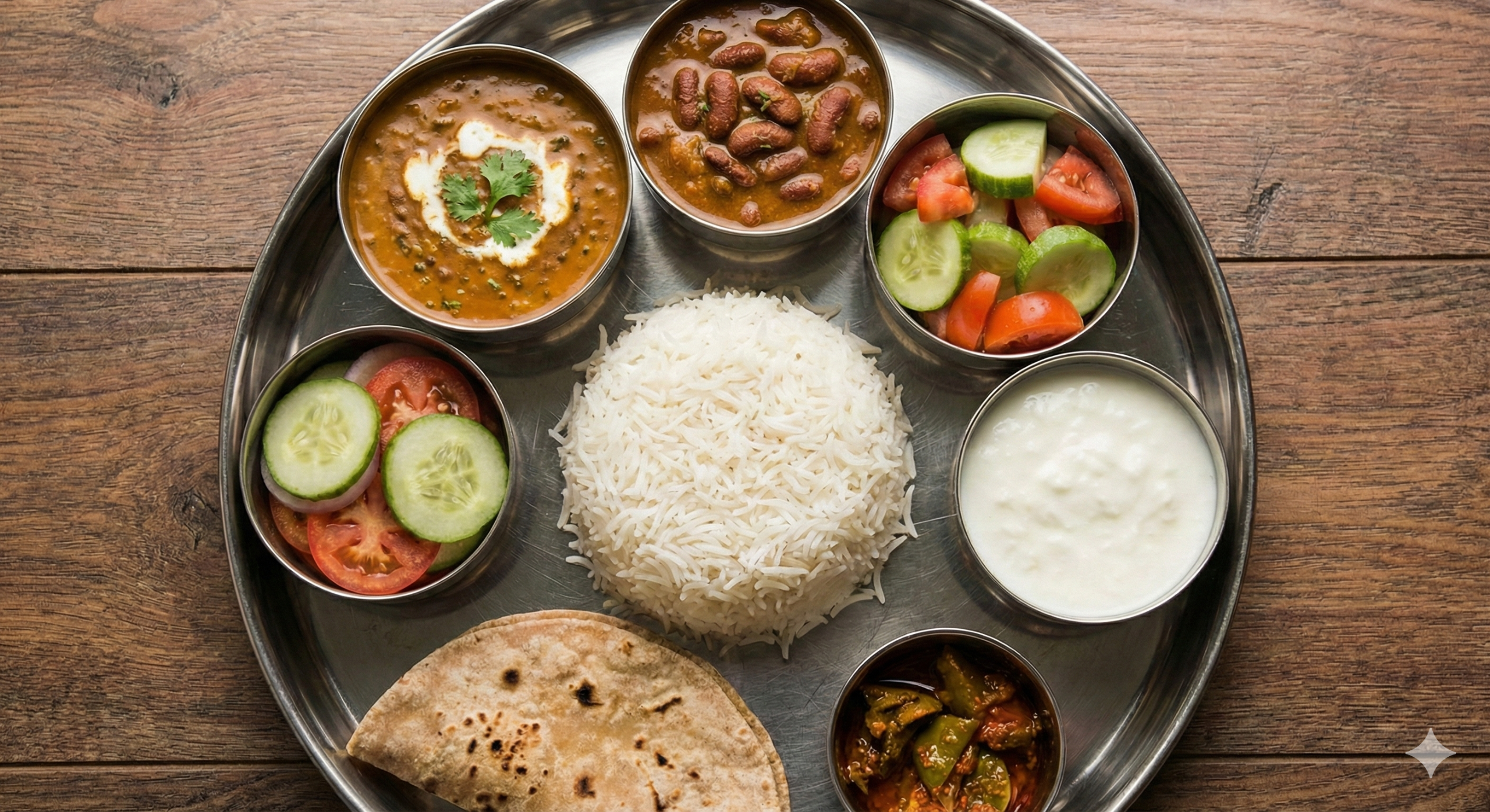Express Thali (Rice or Roti, Dal or Beans & Salad).