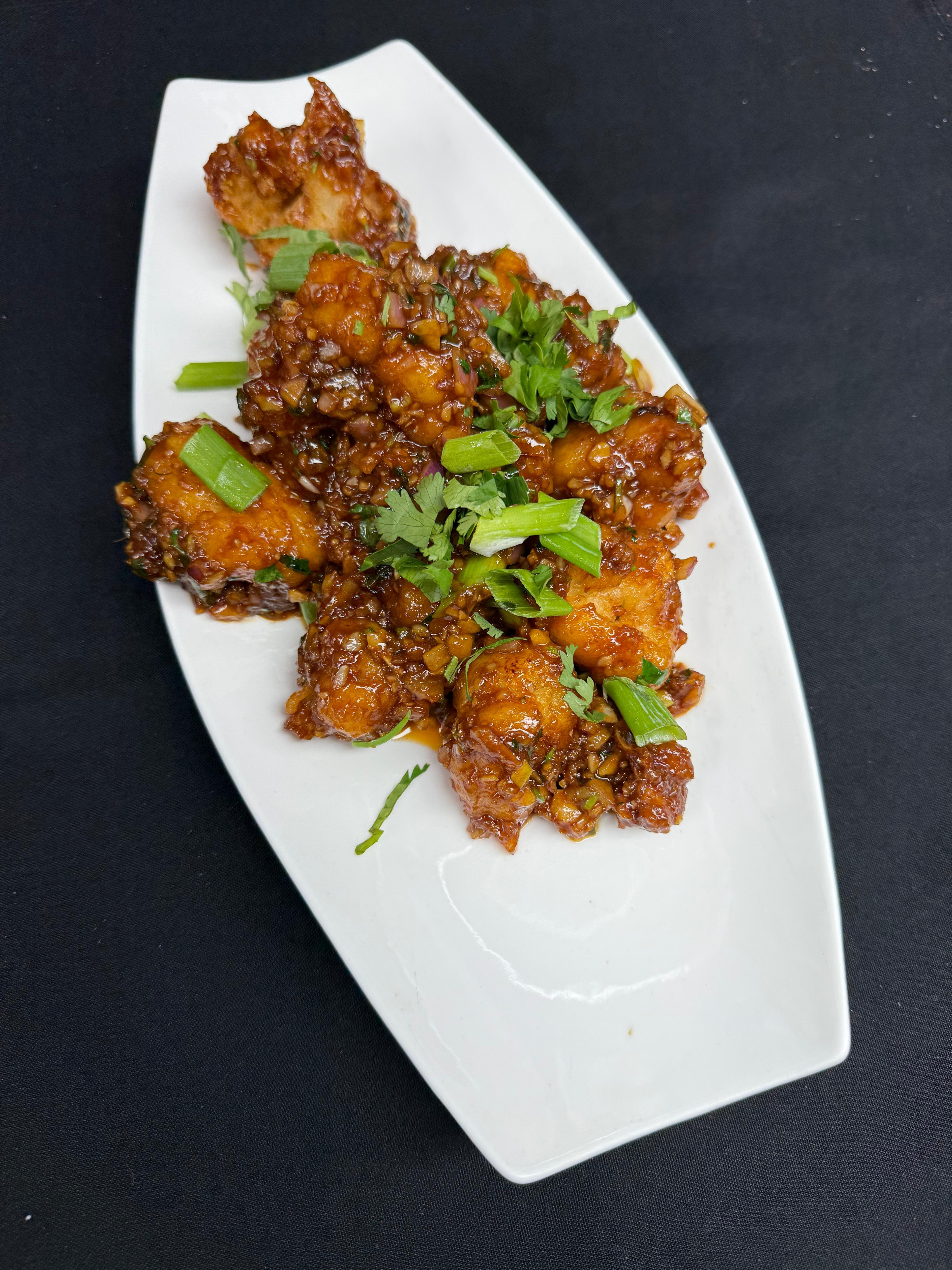 Dry Cauliflower Manchurian (vegan).