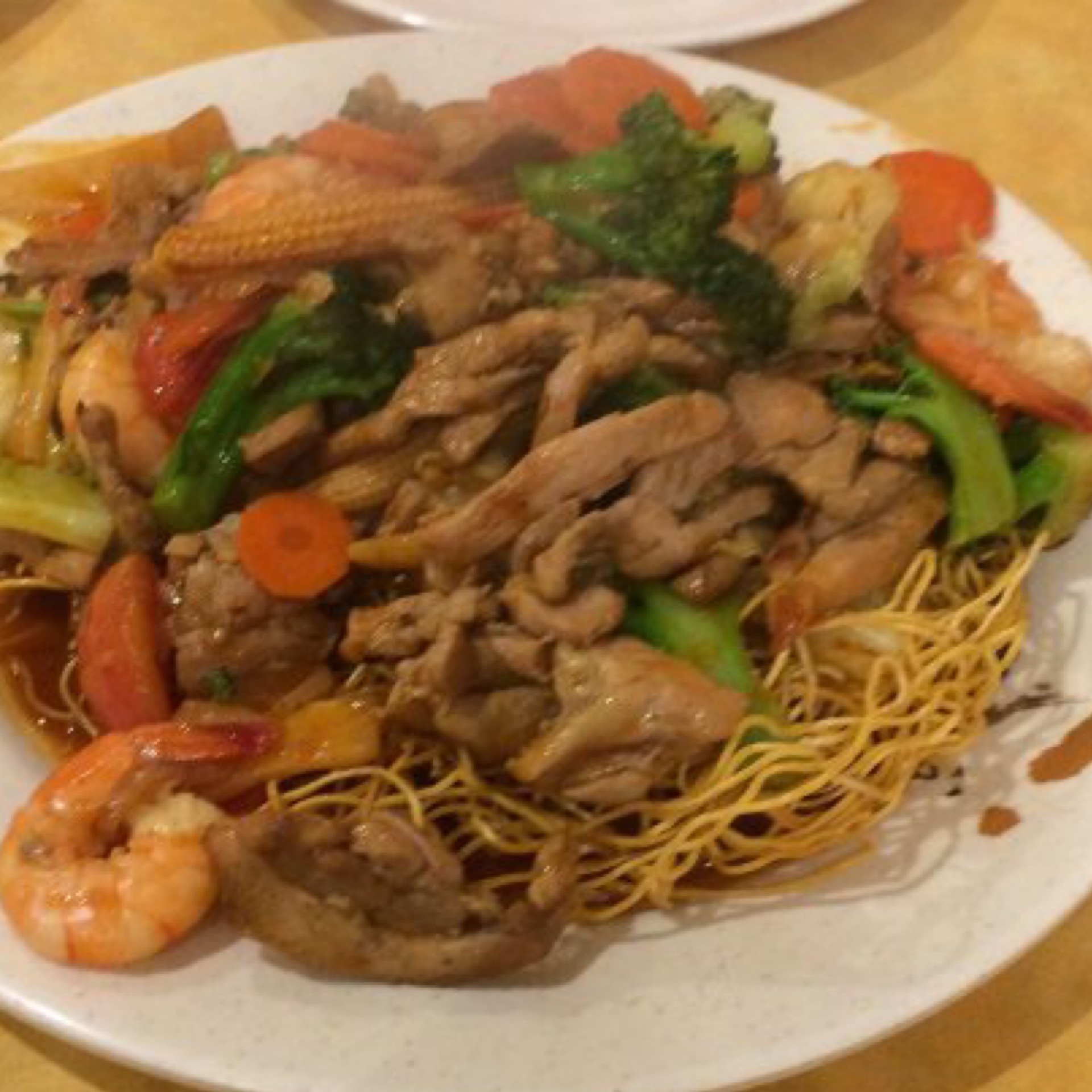 20. Shrimp, pork, chicken, veggie with crispy noodle - mì xào giòn.