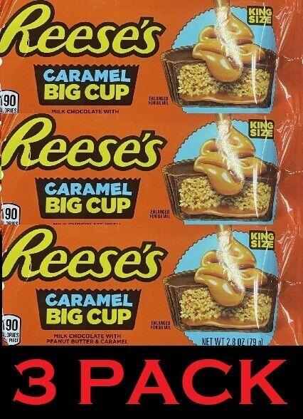 3x Reese's CARAMEL Big Cup King Size Peanut Butter Cups Candy 2.8 Oz - 3 PACK.