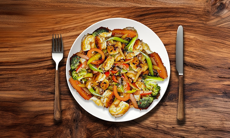 Teriyaki Shrimp Rice Bowl.