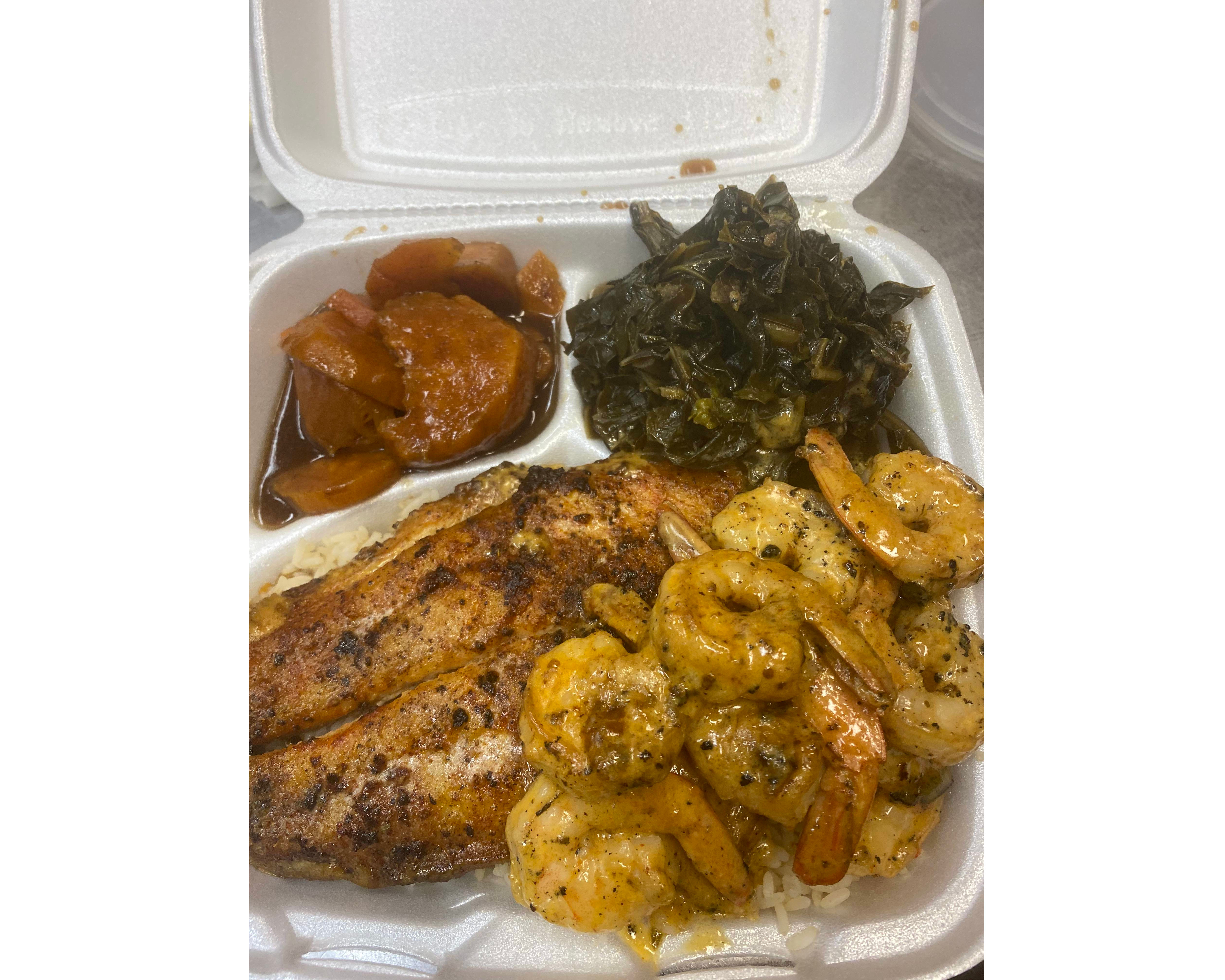 Grill Cajun catfish with shrimp platter..