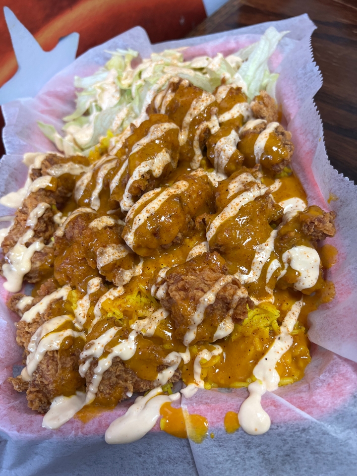 Fried Chicken Over Rice.