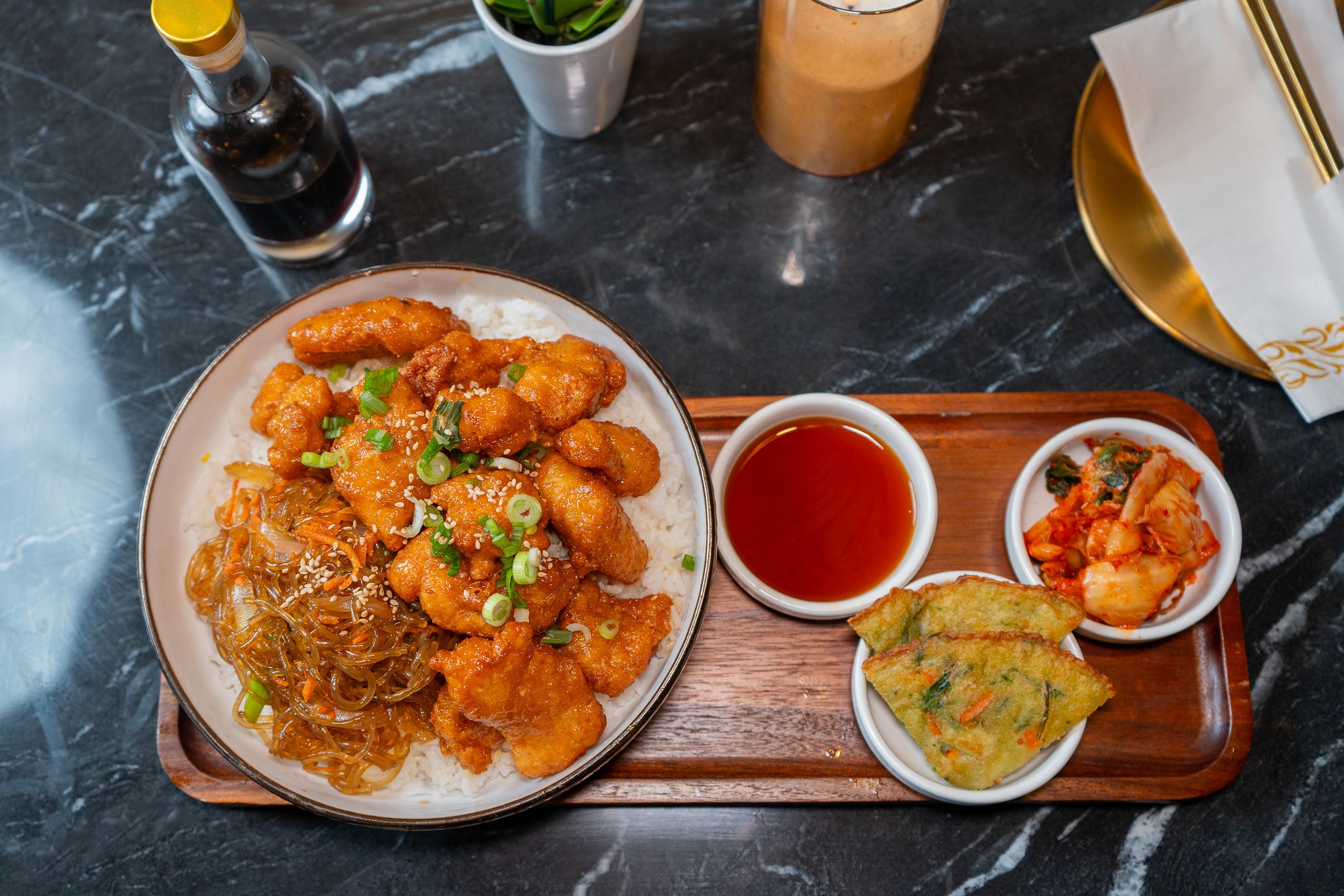Honey Garlic Chicken Japchae Platter.