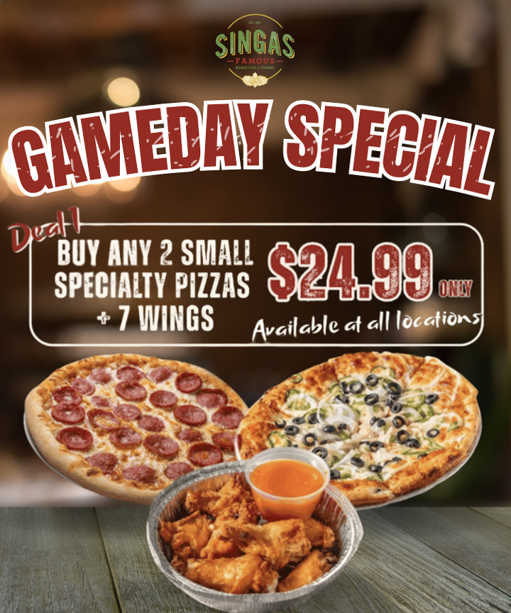 Any 2 Small Specialty Pizzas & 6 Wings.