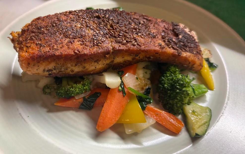 Cumin Crust Salmon (With Rice).