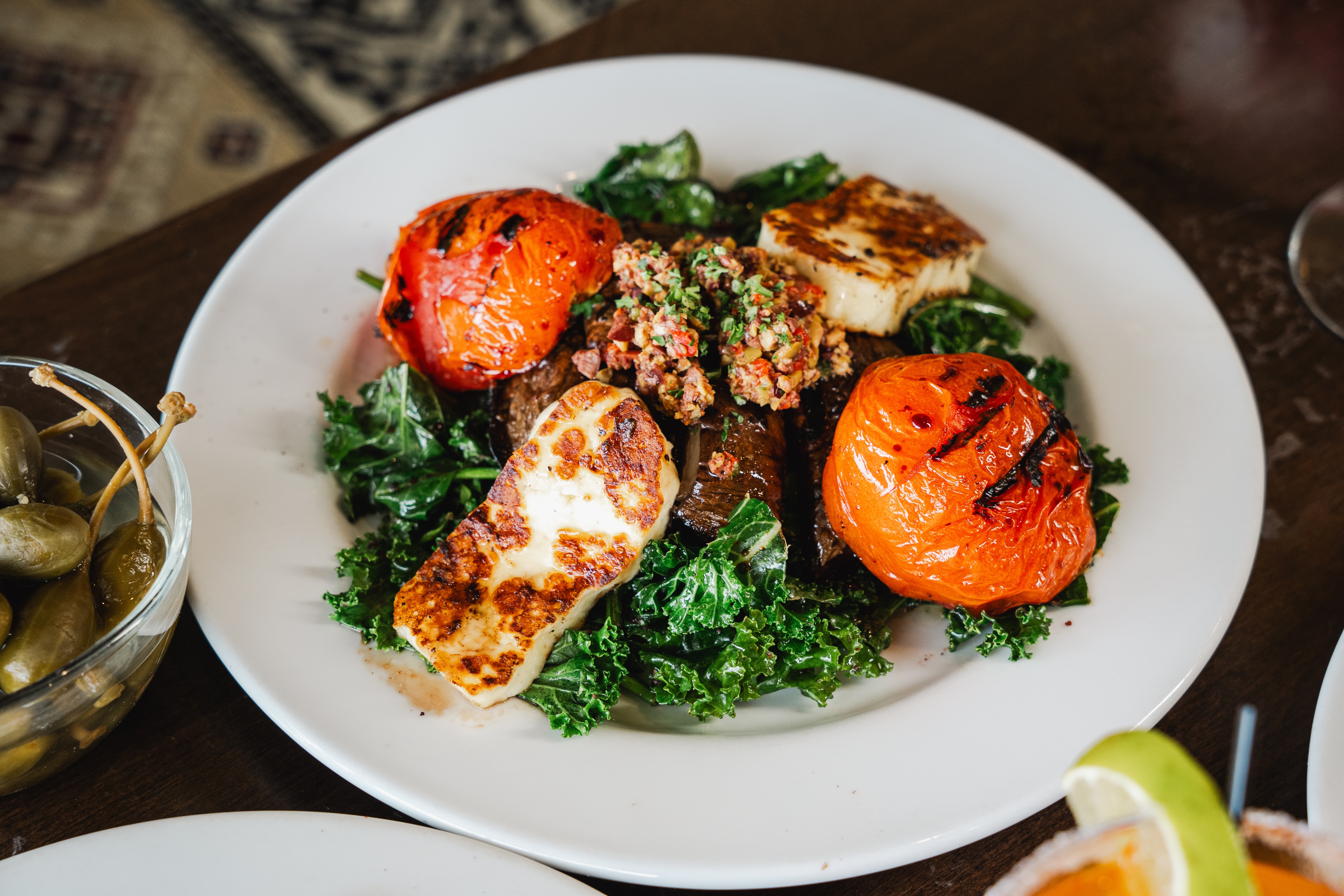 Lunch - Grilled Portobello with Halloumi Cheese.