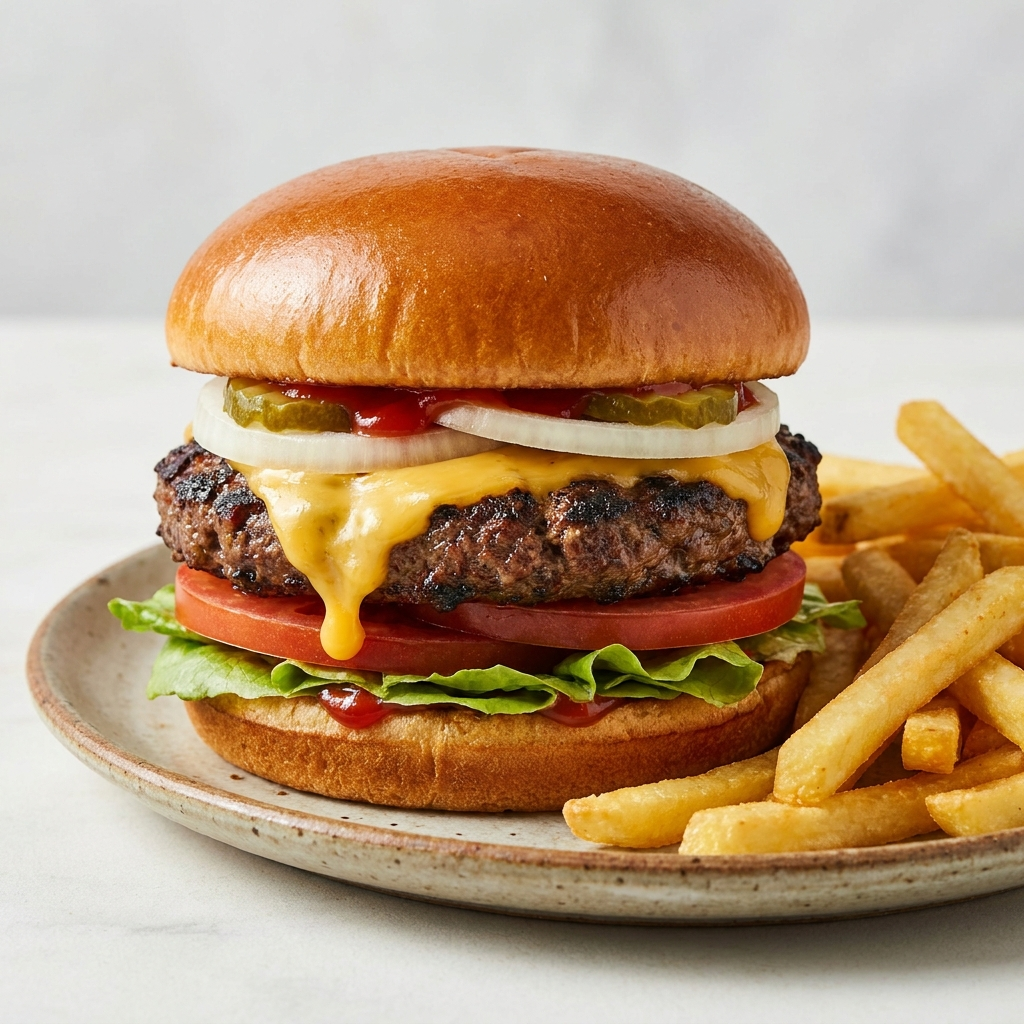 Cheese Burger W/Fries.
