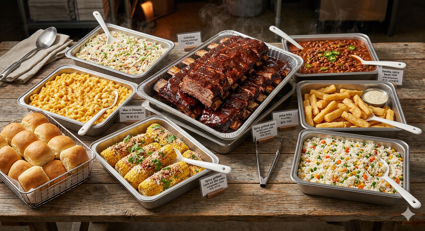14 Spicy Honey BBQ Bones Beef Ribs + 7 Med trays Of Sides & one two liter drink(24 hours advance Ordering).