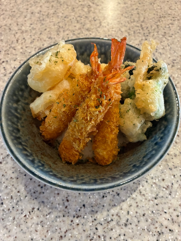 Shrimp and Vegetables Tempura Donburi.