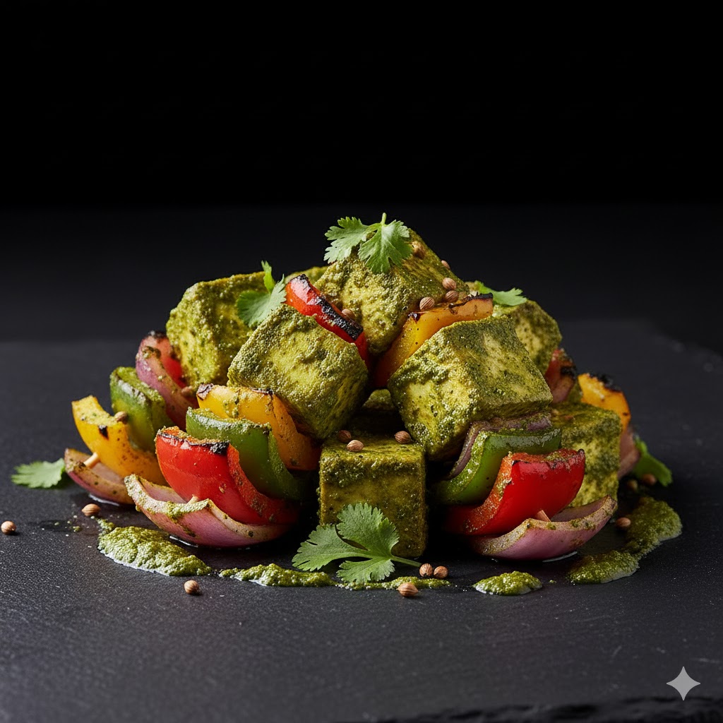 Coriander Pesto Paneer Tikka.