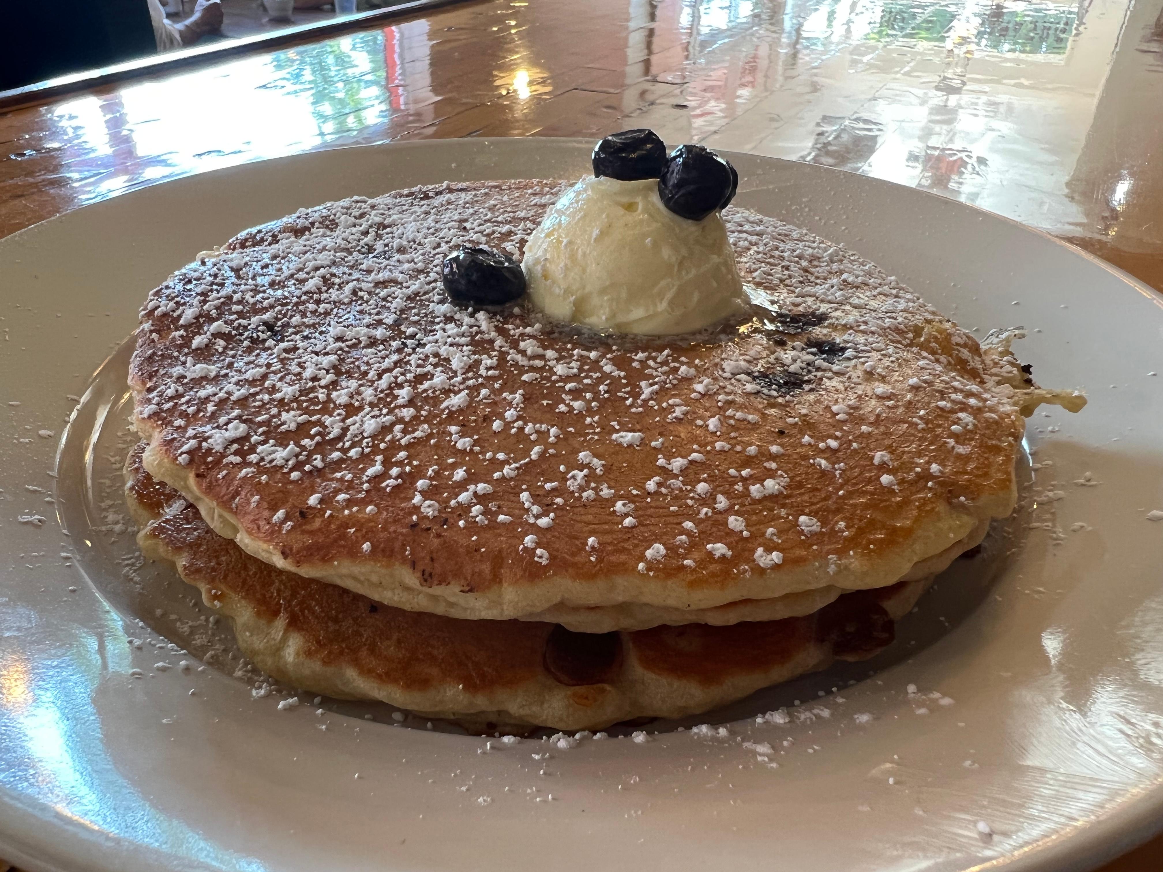BUTTERMILK BLUEBERRY PANCAKES.