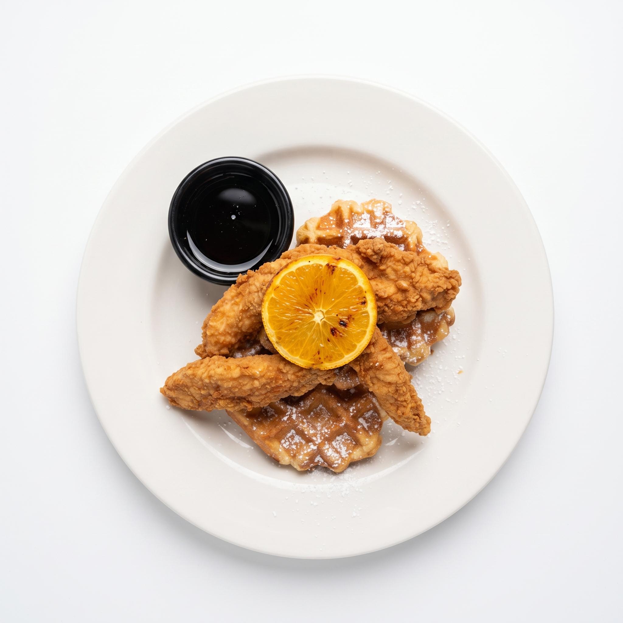 Sweet Peach Chicken & Waffles.