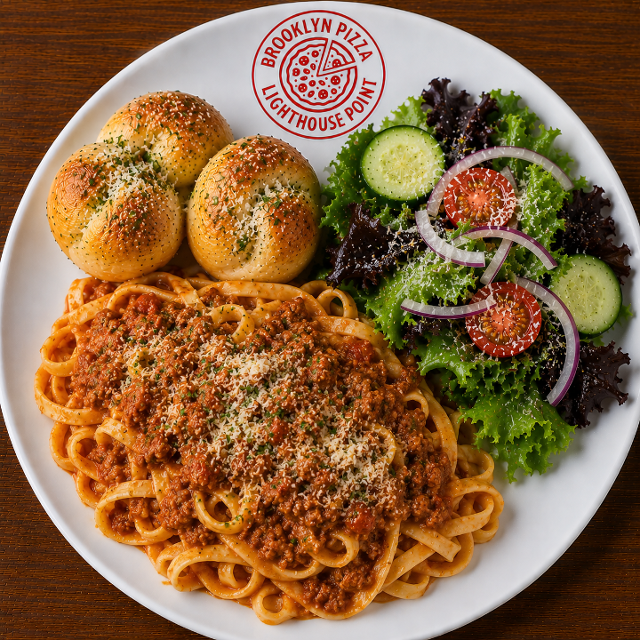 Lunch Pasta Bolognese (2 Garlic Knots + Side Salad).