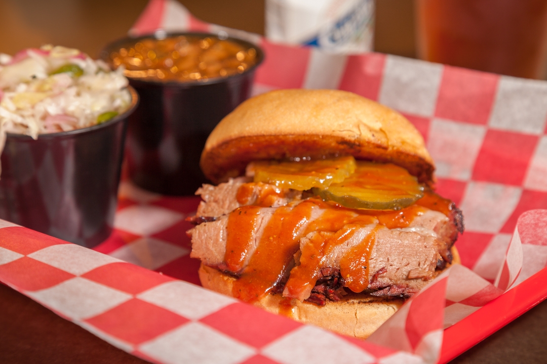 Smoked Angus Beef Brisket Sandwich.