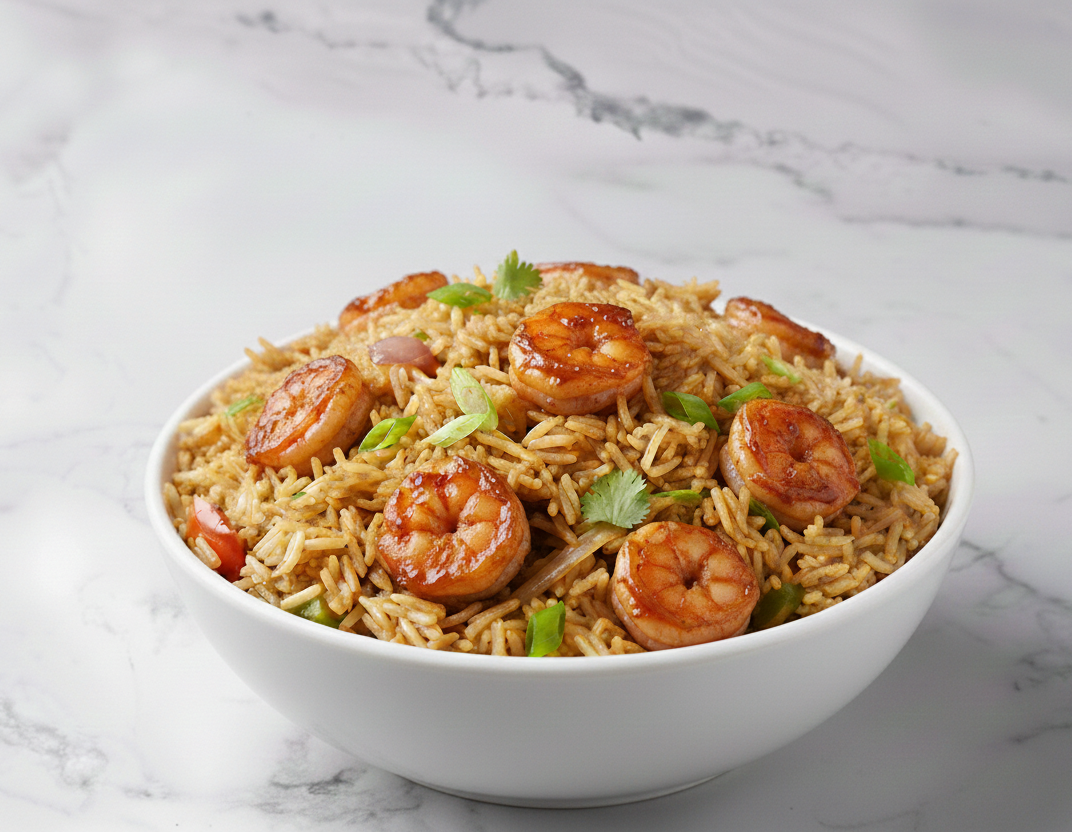 SHRIMP MANCHURIAN FRIED RICE.