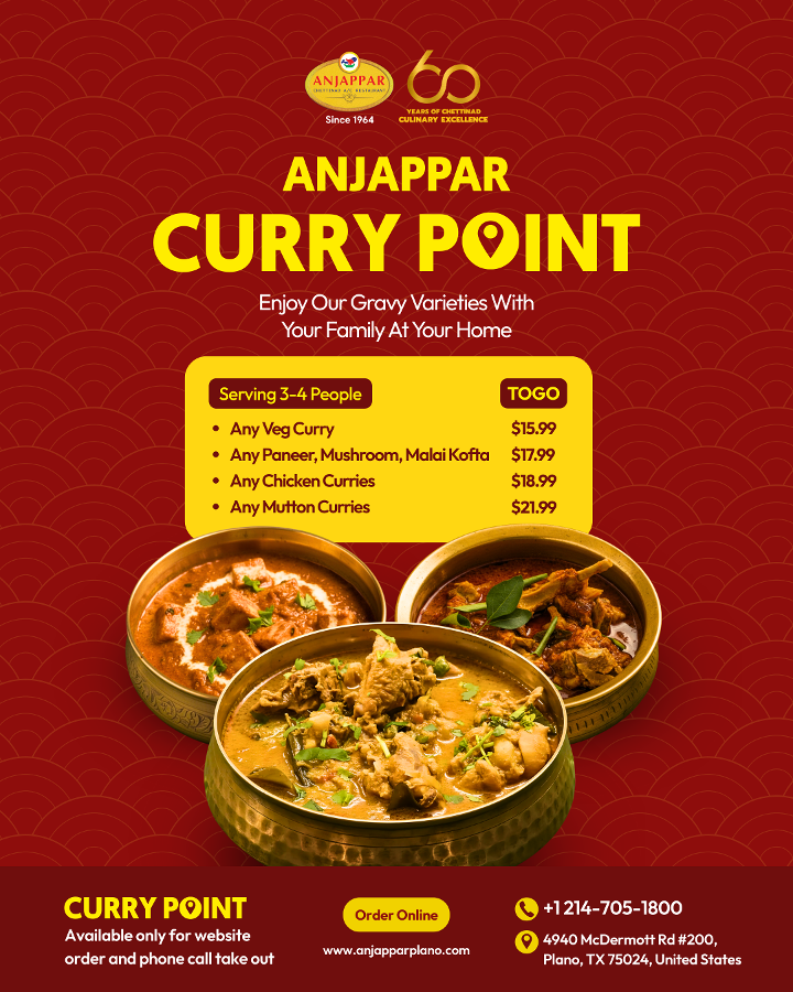 ANJAPPAR CURRY POINT (Serves 3-4).