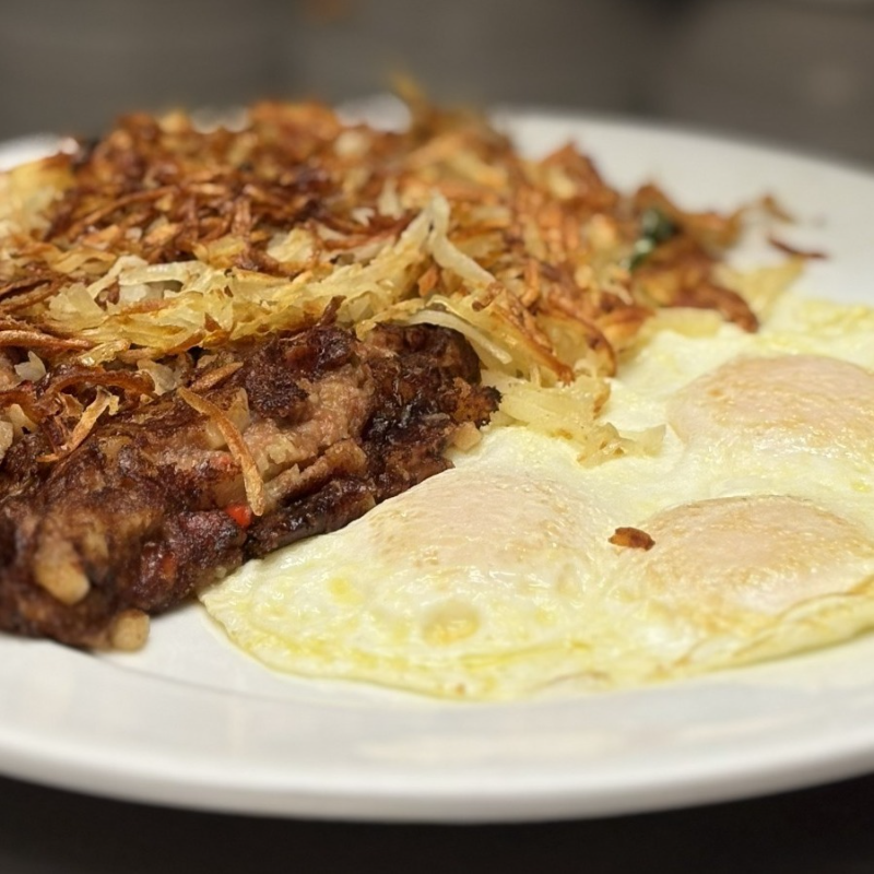 Corned Beef Hash & Three Eggs.
