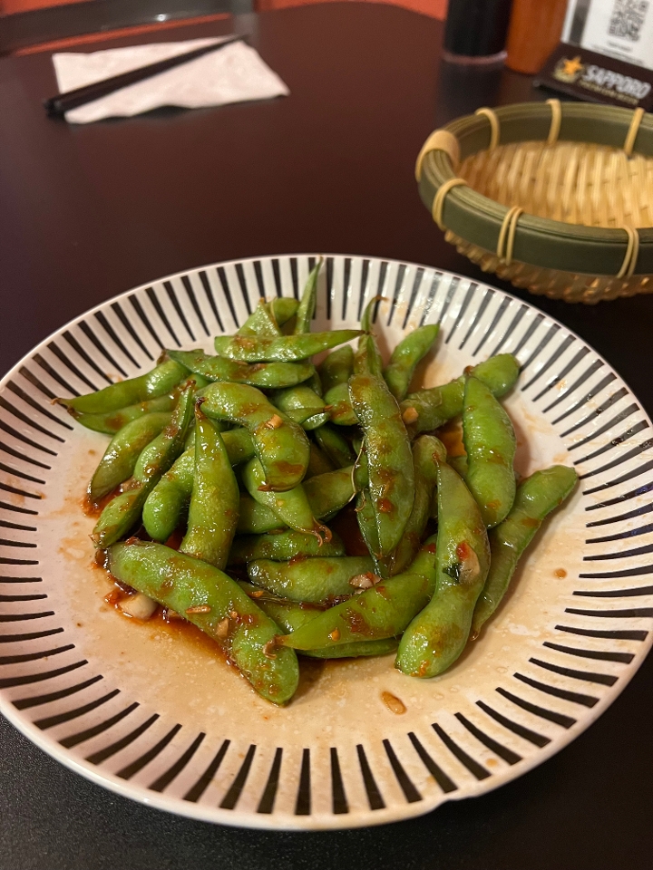Spicy Garlic Edamame.
