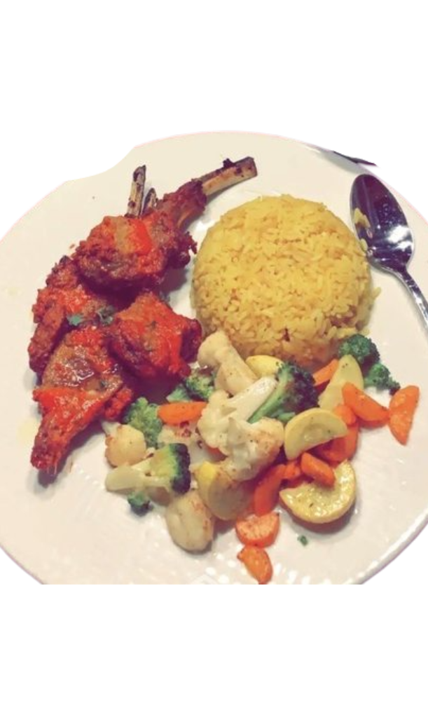 Lamb Chop, Veg & Rice.