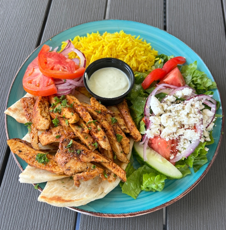 Signature Grilled Chicken Yeero (Gyro) Plate.