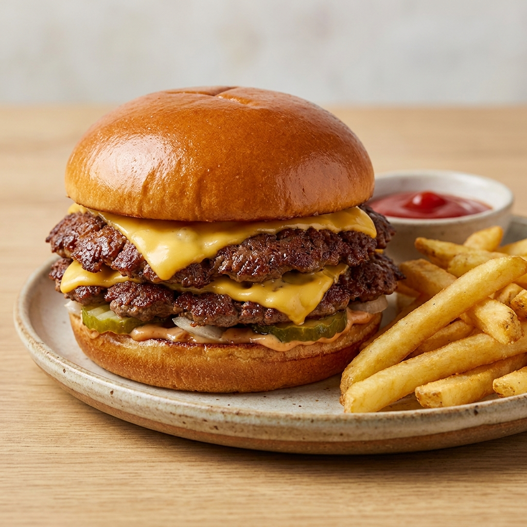 Smashed Burger W/Fries.