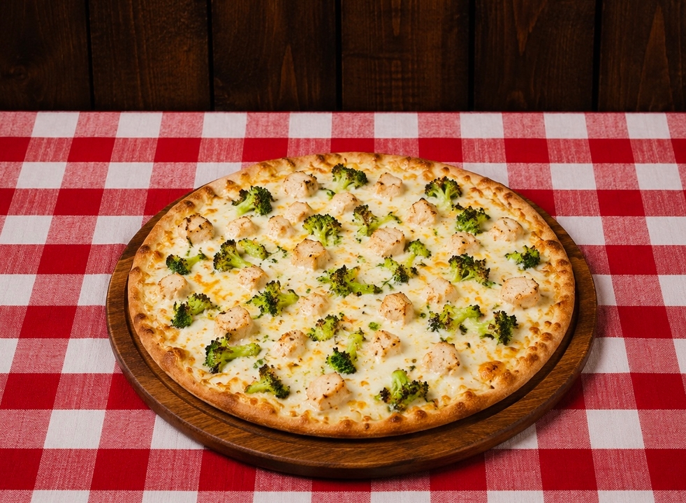 Small Grilled Chicken Broccoli Alfredo Pizza 10 (Greek style).