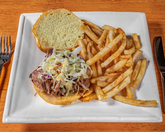 JIMMY LEE'S PULLED PORK SANDWICH.