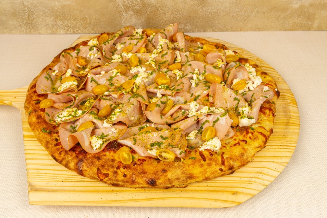 Mortadella and Burrata Pizza.