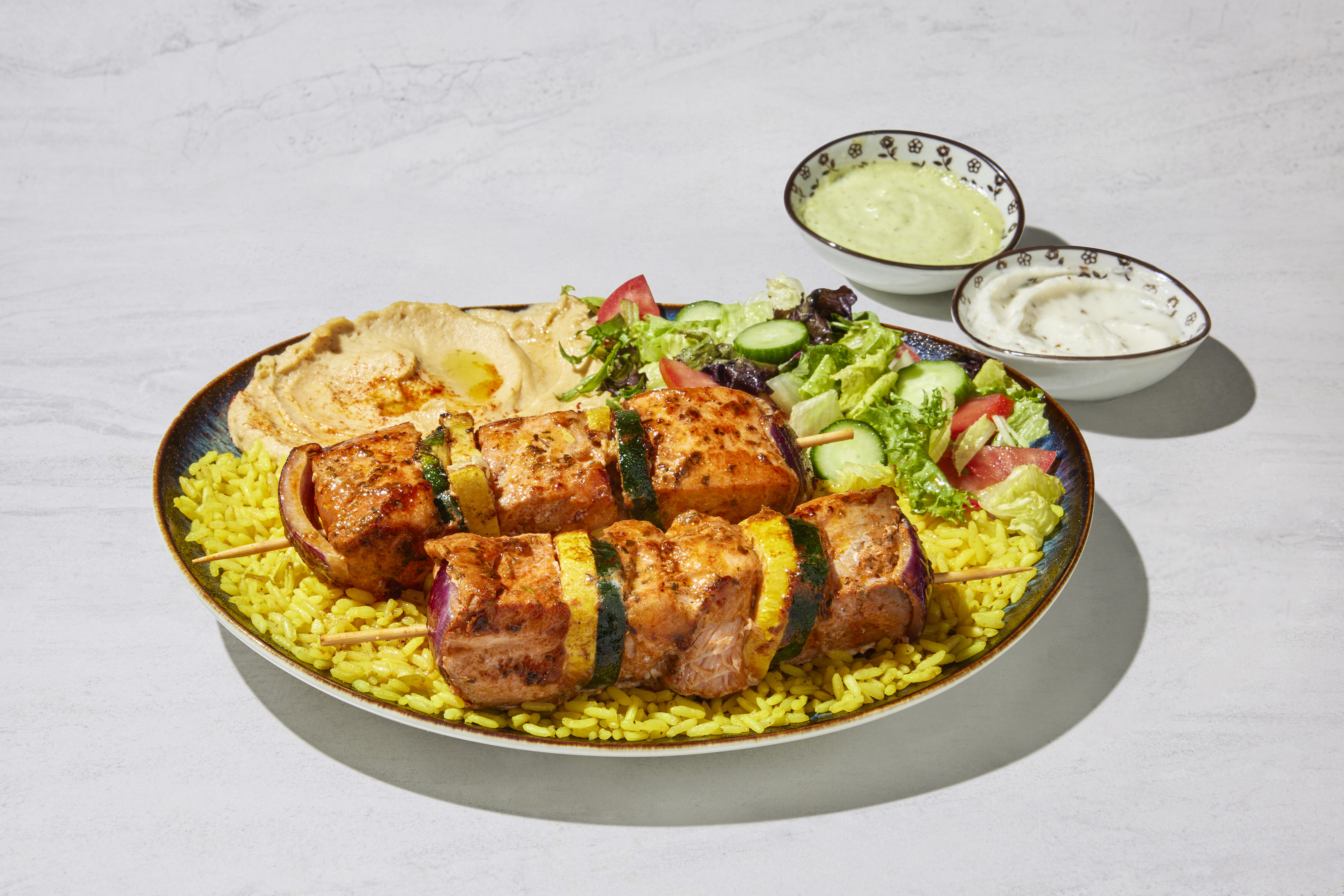 Salmon Kabob Plate.