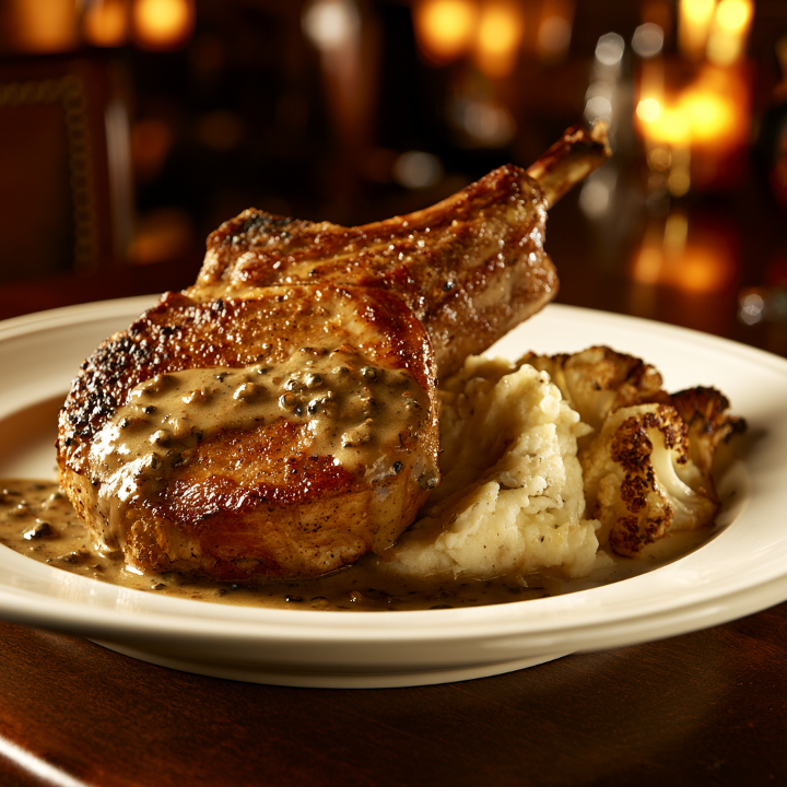 Veal Chop with Peppercorn Sauce.