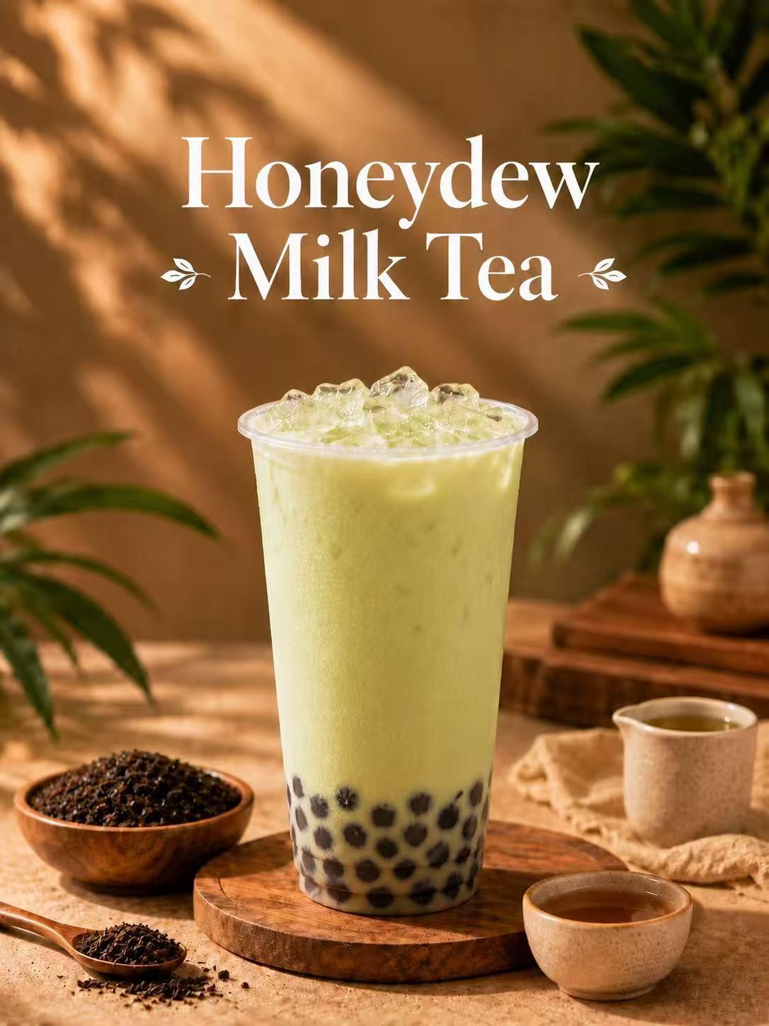 Honeydew Boba Milk Tea.