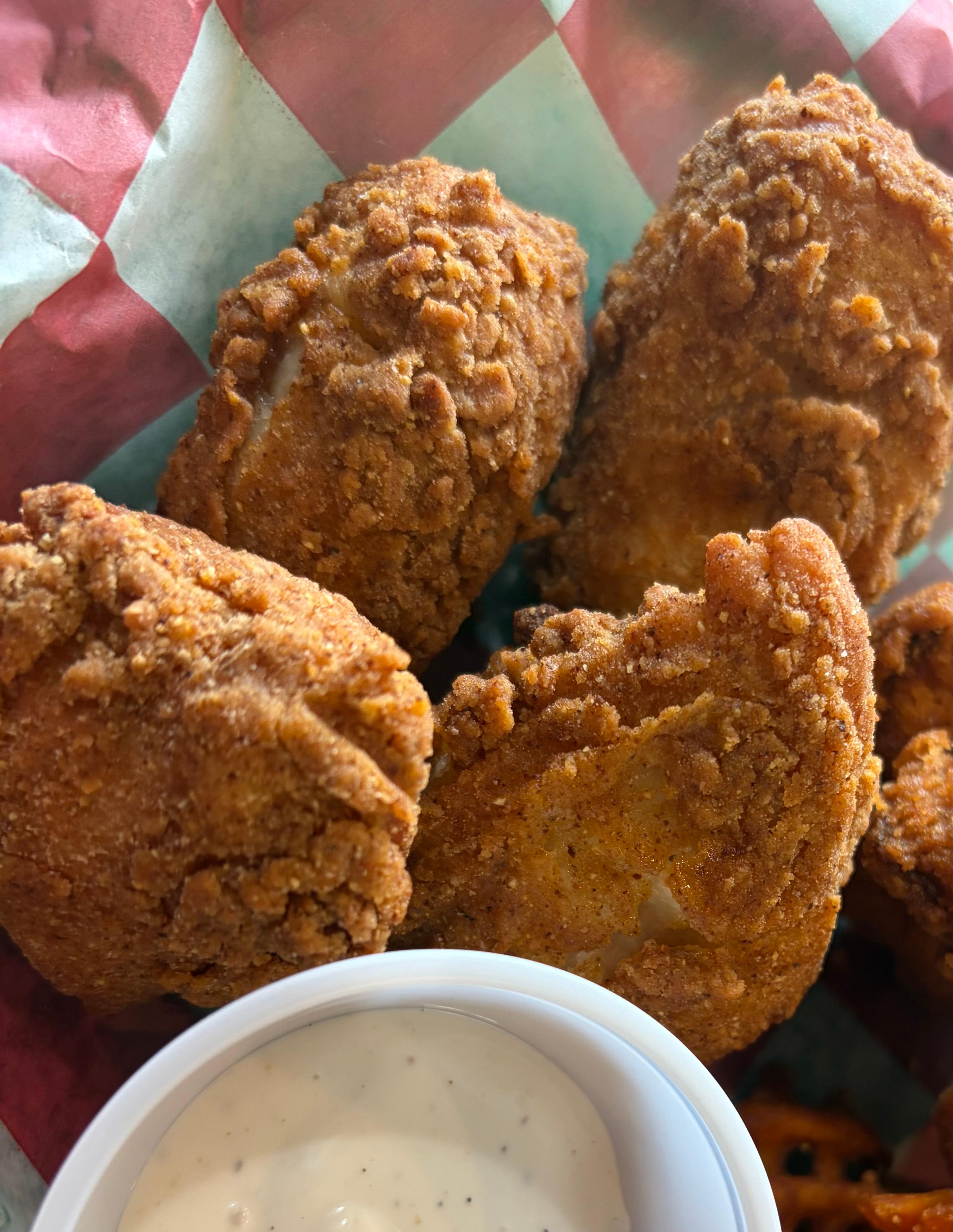 Boneless wings and fries.
