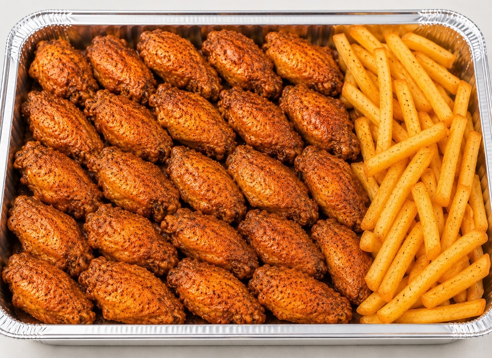 25 Dry rub Masala wings + Large Fries.