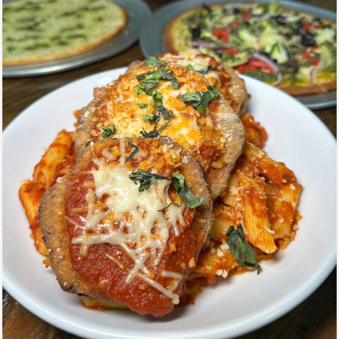 GF Gluten Free Eggplant Parmigiana.